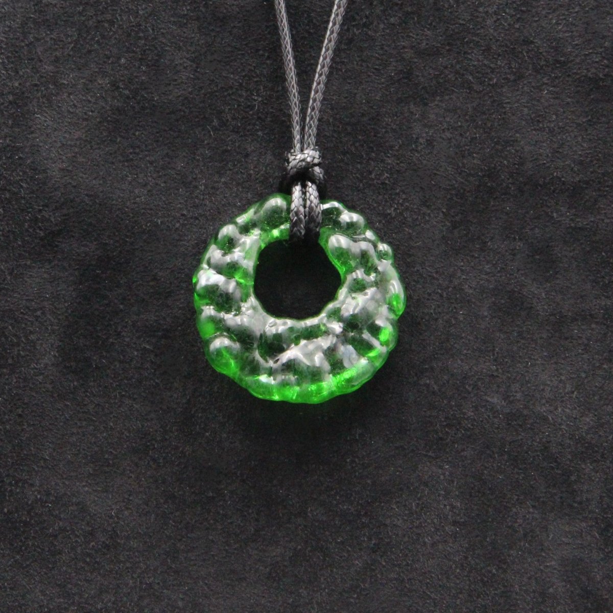 Upcycled Green Donut Necklace, Recycled Glass Pendant
