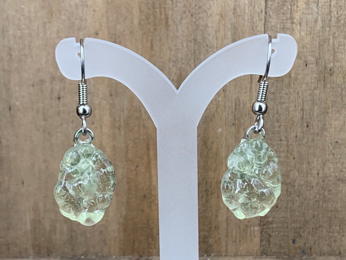 Upcycled Light Green Dangle Earrings, Recycled Glass, Gift for Wine Lover, Glass Bottle Art