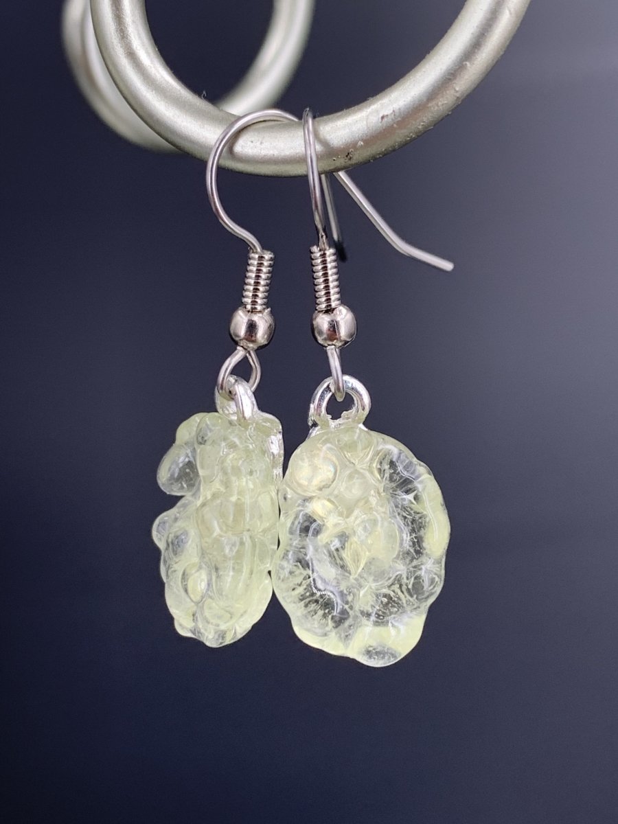 Upcycled Light Green Dangle Earrings, Recycled Glass, Gift for Wine Lover, Glass Bottle Art