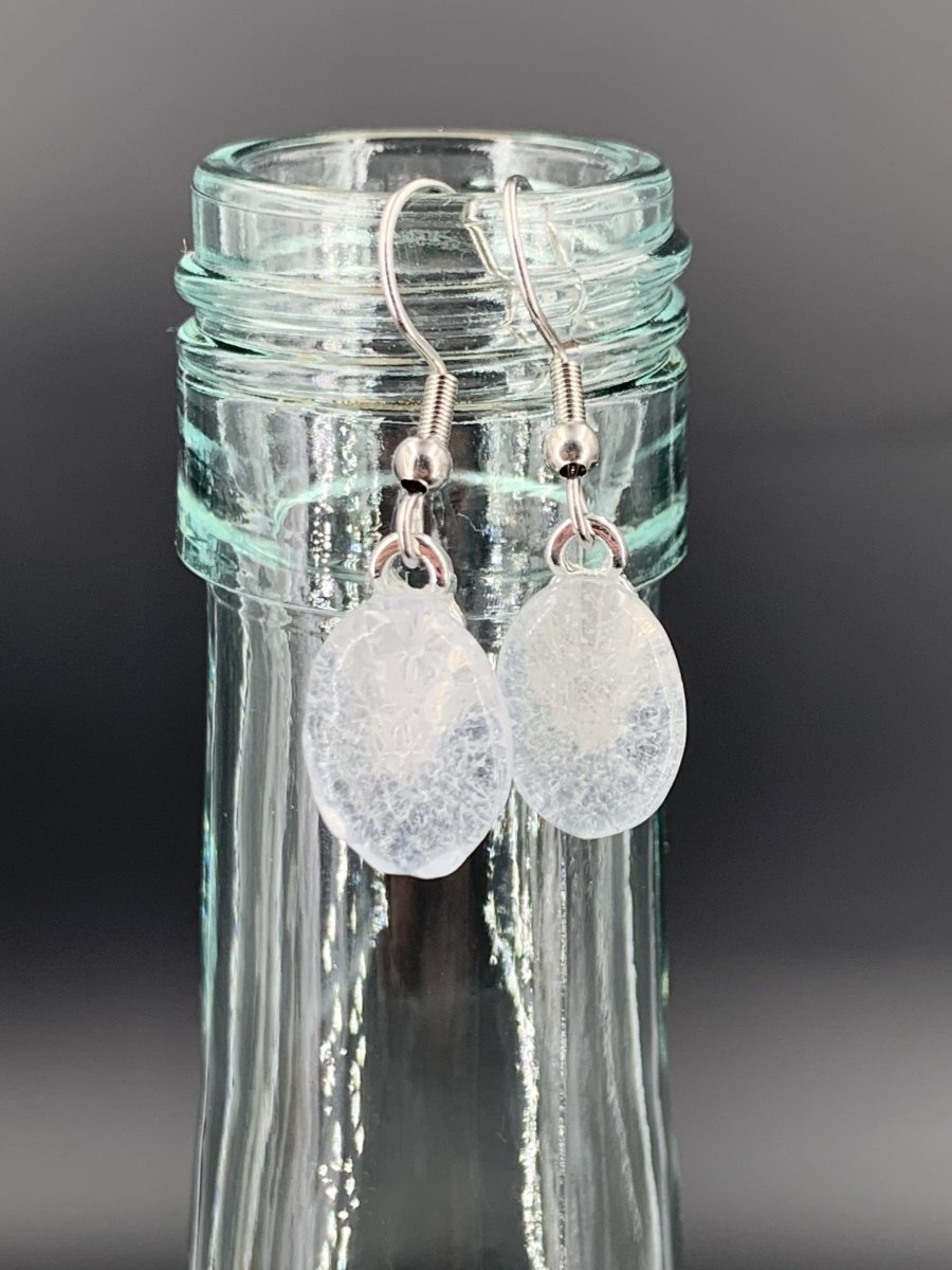 Upcycled Pale Blue Dangle Earrings, Recycled Glass, Gift for Wine Lover, Glass Bottle Art