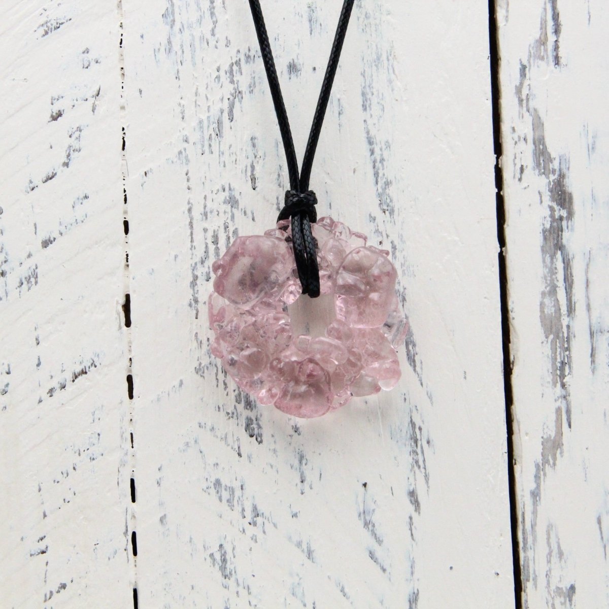 Upcycled Pink Donut Necklace, Recycled Glass Pendant