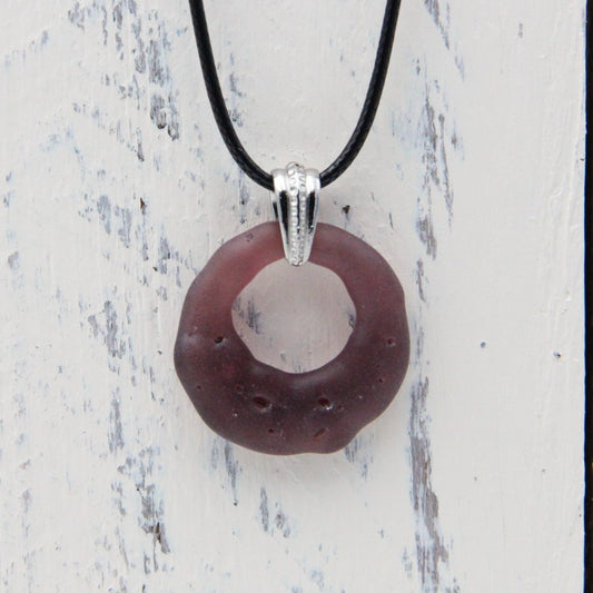 Upcycled Purple Donut Necklace, Recycled Glass Pendant