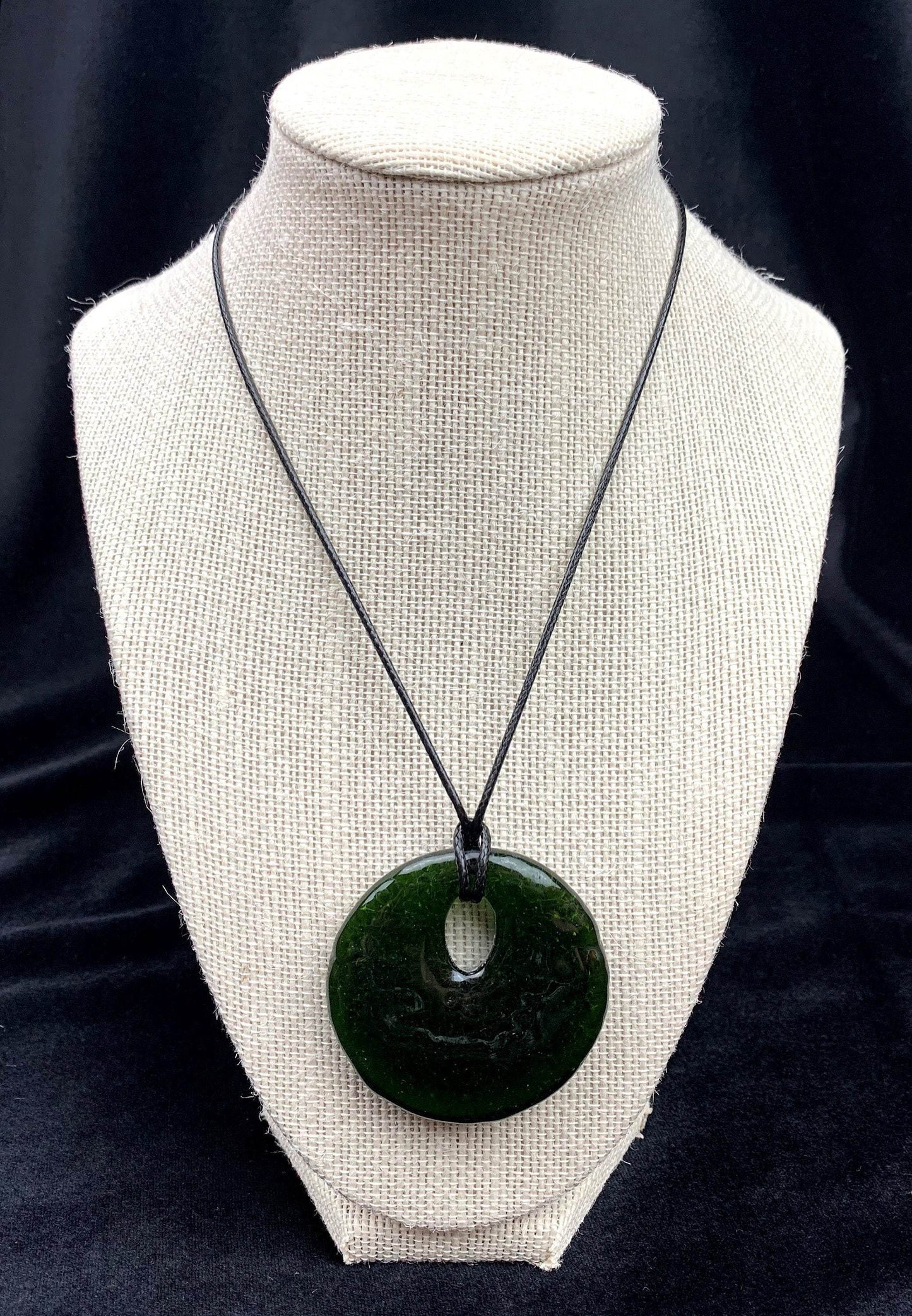 Upcycled Wine Bottle Jewelry, Dark Green Statement Pendant Necklace, Recycled Glass, Gift for Wine Lover, Glass Bottle Art